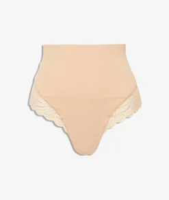 Etam High Waist Thong With Lace Details- Medium Control NUDE New