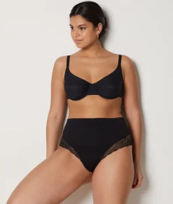 Etam High Waist Thong With Lace Details- Medium Control BLACK Hot