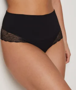 Etam High Waist Thong With Lace Details- Medium Control BLACK Hot