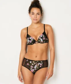 Etam High-Waist Embroidered Brief BLACK Fashion