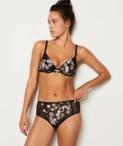 Etam High-Waist Embroidered Brief BLACK Fashion