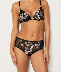 Etam High-Waist Embroidered Brief BLACK Fashion