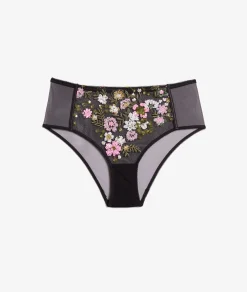 Etam High-Waist Embroidered Brief BLACK Fashion
