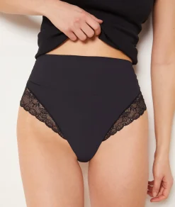 Etam High-Waist Smoothing Thong - Light Support BLACK Discount