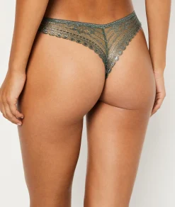 Etam Iridescent Lace Tanga GREEN Cheap
