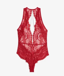 Etam Lace Bodysuit with Jewelled Back Details RED Hot