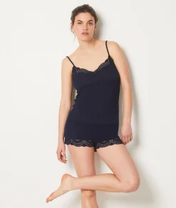 Etam Lace Detail Modal Pyjama Shorts MARINE Sale