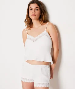 Etam Lace Detail Pyjama Shorts WHITE Discount