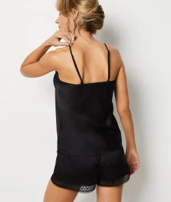 Etam Lace Detail Satin Camisole BLACK New