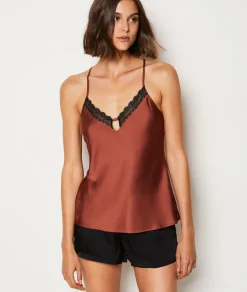 Etam Lace Neckline Camisole with Crossed Back Brown Best Sale