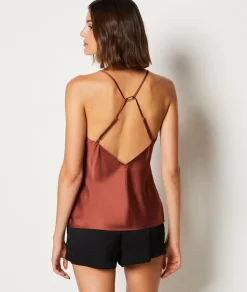Etam Lace Neckline Camisole with Crossed Back Brown Best Sale