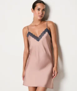 Etam Lace Neckline Satin Nightdress BEIGE Clearance