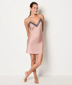 Etam Lace Neckline Satin Nightdress BEIGE Clearance