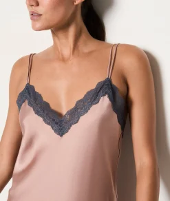 Etam Lace Neckline Satin Nightdress BEIGE Clearance