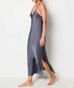Etam Lace Neckline Satin Nightdress ANTHRACITE Shop