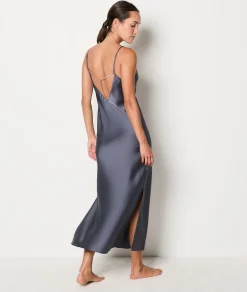 Etam Lace Neckline Satin Nightdress ANTHRACITE Shop