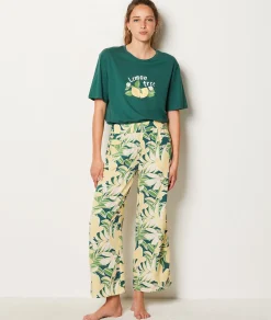 Etam Lemon Print Pyjama T-shirt PINEGREEN Fashion