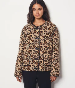 Etam Leopard Print Fleece Jacket TaupeFDPrint Fashion