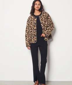 Etam Leopard Print Fleece Jacket TaupeFDPrint Fashion
