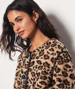 Etam Leopard Print Fleece Jacket TaupeFDPrint Fashion