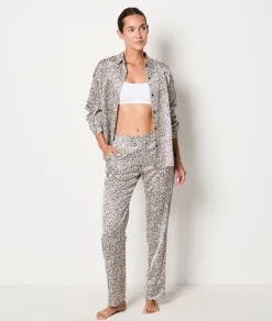 Etam Leopard Print Satin Trousers EcruPrintedFabric Fashion