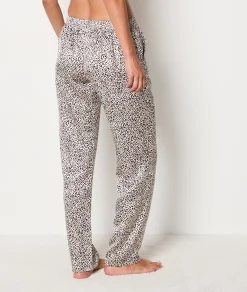 Etam Leopard Print Satin Trousers EcruPrintedFabric Fashion