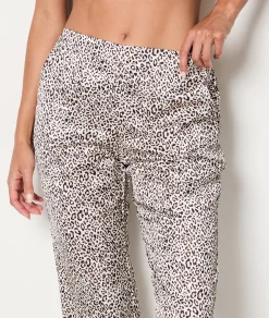 Etam Leopard Print Satin Trousers EcruPrintedFabric Fashion
