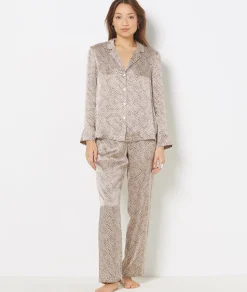 Etam Leopard Print Silk Pyjama Shirt BrownIMPFD Clearance