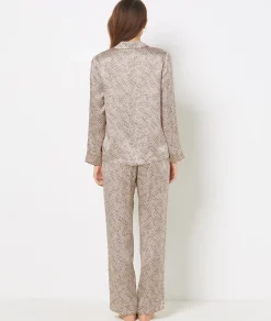 Etam Leopard Print Silk Pyjama Shirt BrownIMPFD Clearance