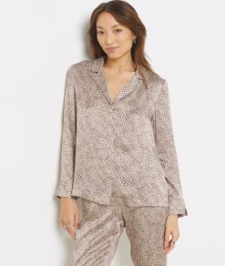Etam Leopard Print Silk Pyjama Shirt BrownIMPFD Clearance