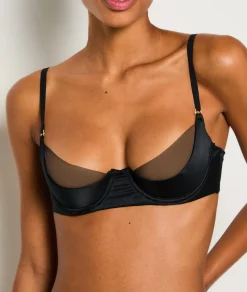 Etam Lightly Lined Bra in Tulle and Silk BLACK Clearance