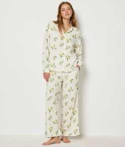 Etam Linen Pyjama Shirt with Lemon Print ECRU Flash Sale