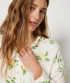 Etam Linen Pyjama Shirt with Lemon Print ECRU Flash Sale