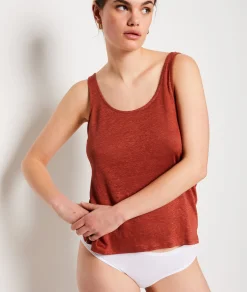 Etam Linen Pyjama Tank Top Brown New