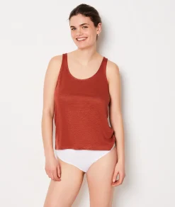 Etam Linen Pyjama Tank Top Brown New