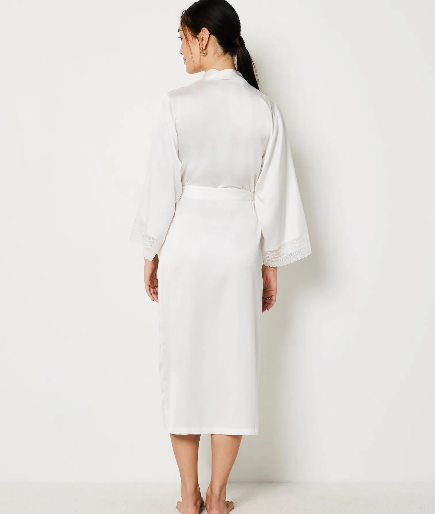 Etam Long Robe with Lace Details WHITE New