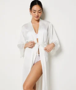 Etam Long Robe with Lace Details WHITE New