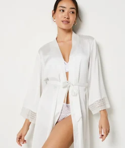 Etam Long Robe with Lace Details WHITE New