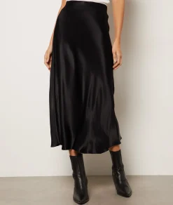 Etam Long Satin Skirt NOIR Best Sale
