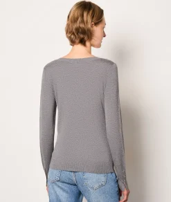 Etam Long Sleeve V-Neck Sweater GRIS Cheap