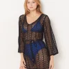 Etam Long-sleeve Tie-front Openwork Tunic BLACK Online