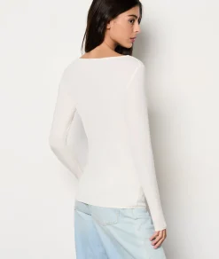 Etam Long-Sleeved Boat Neck T-Shirt ECRU New