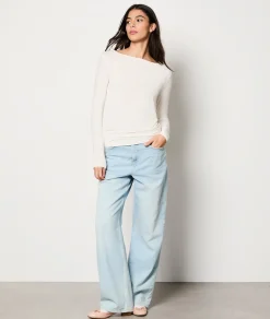 Etam Long-Sleeved Boat Neck T-Shirt ECRU New