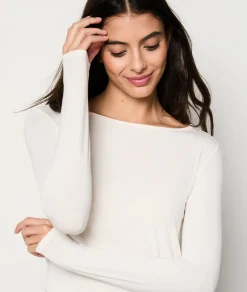 Etam Long-Sleeved Boat Neck T-Shirt ECRU New