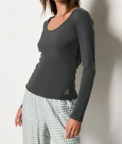 Etam Long-sleeved Pyjama T-shirt GREEN Hot