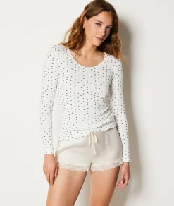 Etam Long-sleeved Ribbed Pyjama Top ECRU Store