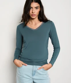 Etam Long-sleeved Thermal Knit T-shirt BLUE Cheap