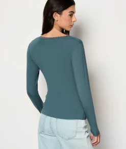 Etam Long-sleeved Thermal Knit T-shirt BLUE Cheap