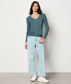 Etam Long-sleeved Thermal Knit T-shirt BLUE Cheap