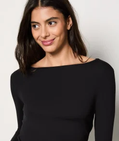 Etam Long-Sleeved Thermal Mesh T-Shirt NOIR Clearance